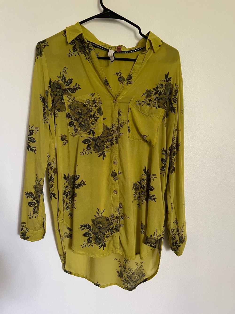 Anthropologie Pilcro Olive Green Floral Button-Front Women's Blouse